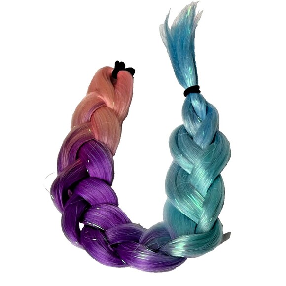 Ombre Braided Ponytail Extension 24" Pink Purple Blue Sparkle Jumbo Braid New - Picture 3 of 5